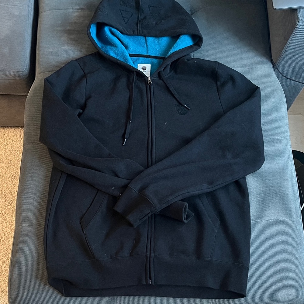 Element Black Zip-Up Sweater with Blue Hood